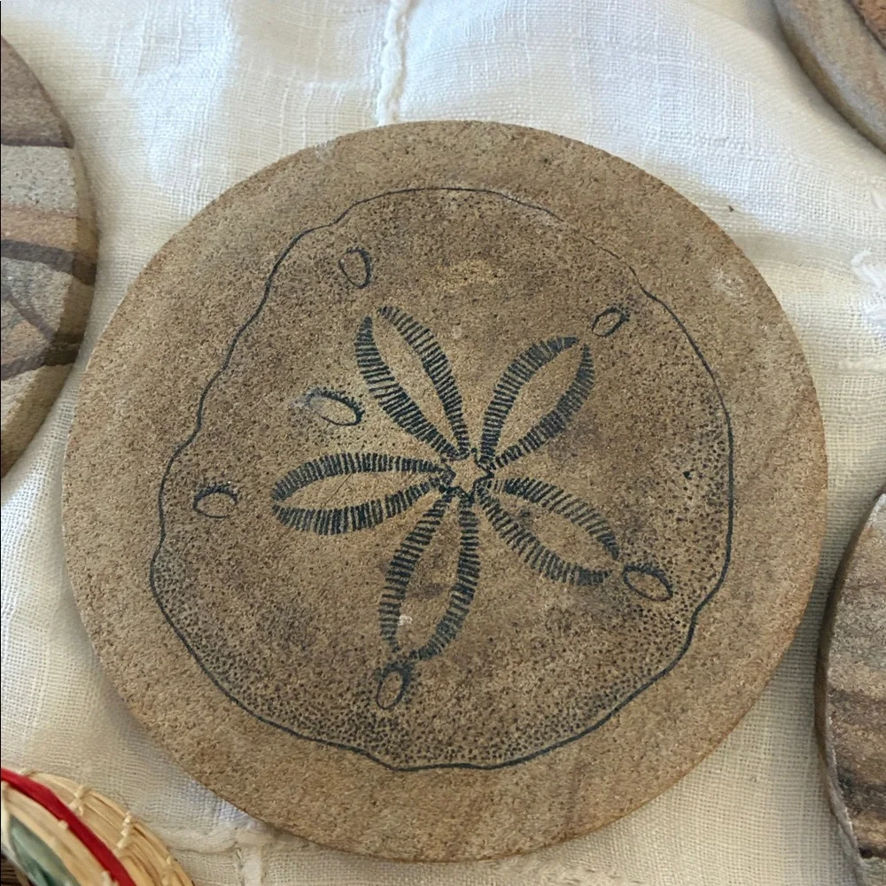 Collection of Beachy accents Coasters W/ Cork Backings Woven Porcelain Vase Set